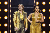 Lucas Rush as Sonny Bono & Danielle Steers as Lady in The Cher Show, - Pamela Raith